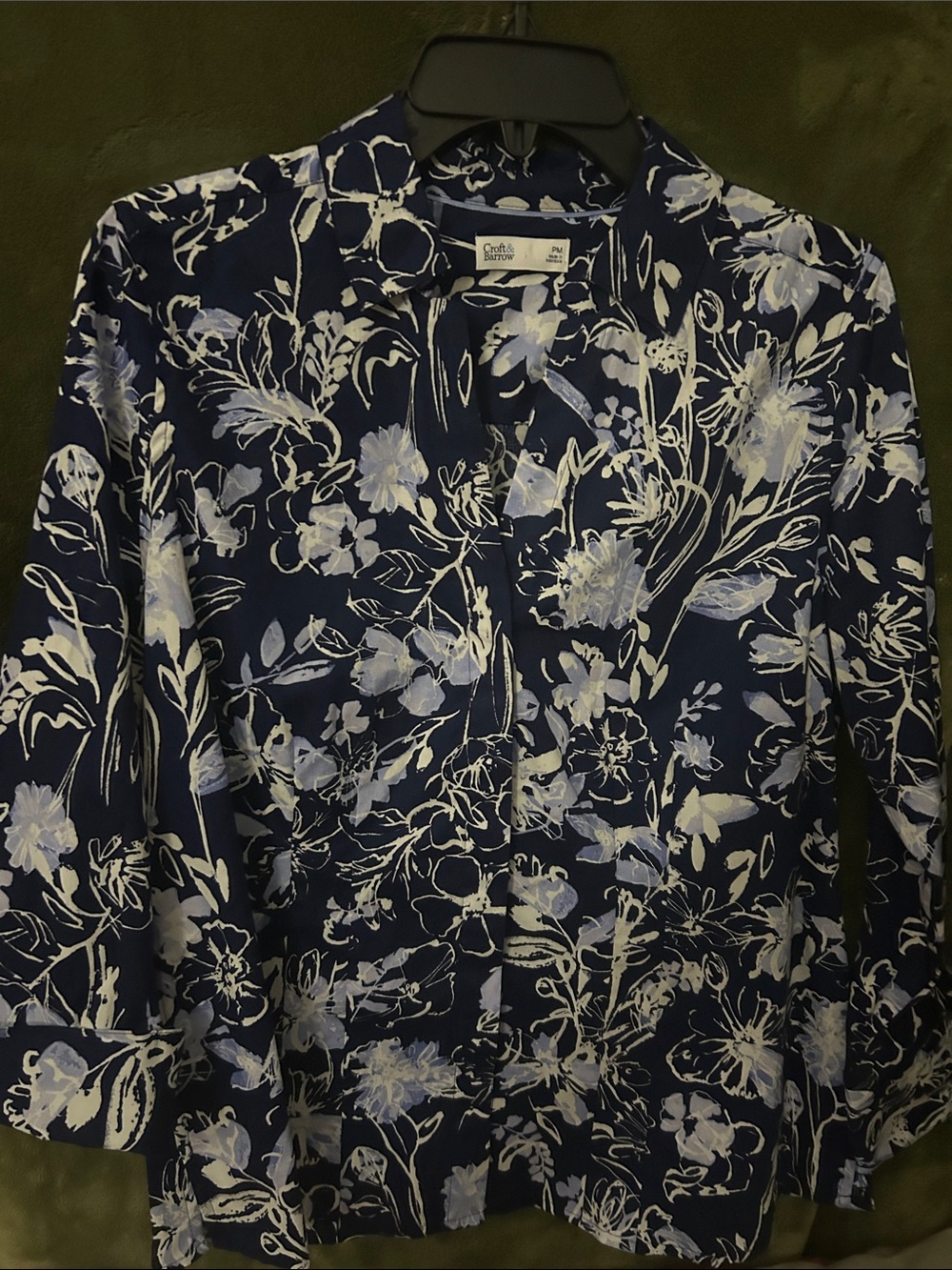 Coldwater Creek Navy and White Floral Button-Front Blazer 97 -cotton